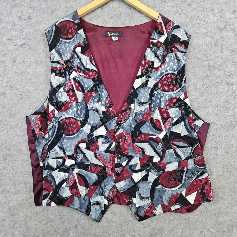 Gianno Abstract Art to Wear Vest Waistcoat Button Front Top‎ 2X BUTTONHOLE FLAW